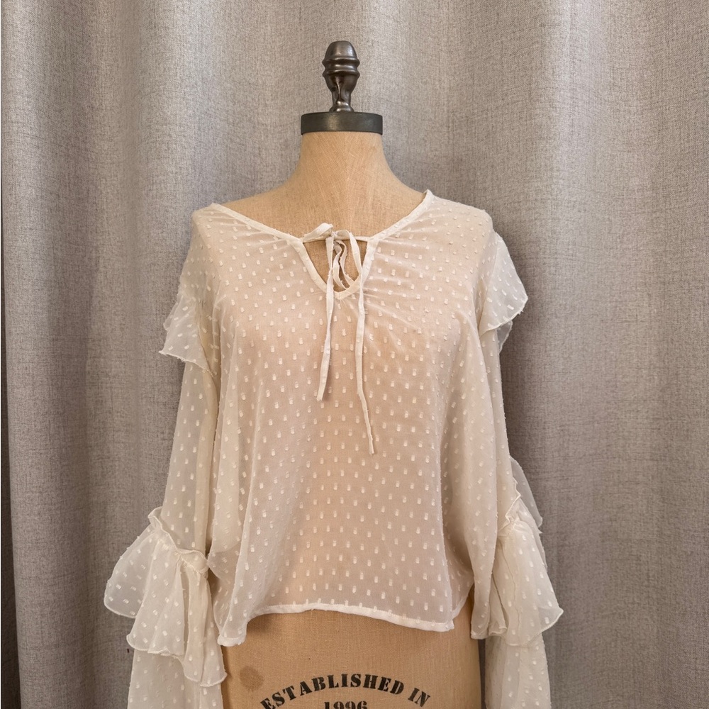 Bohemian sheer blouse with ruffle sleeves